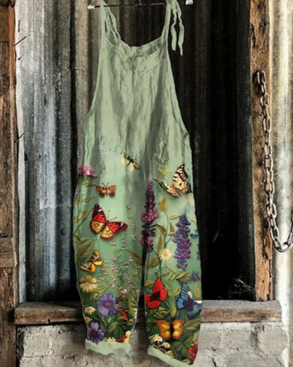 Embroidered Jumpsuit with Flowers and Butterflies for Women