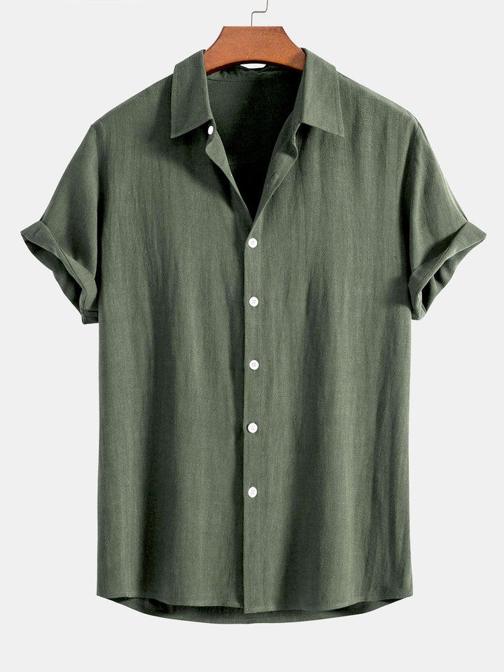 Linen Rayon Blend Button Up Shirt & Straight Leg Linen Pants