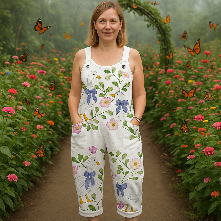 Vintage Floral Wide Leg Jumpsuit - Soft Comfort & Effortless Style