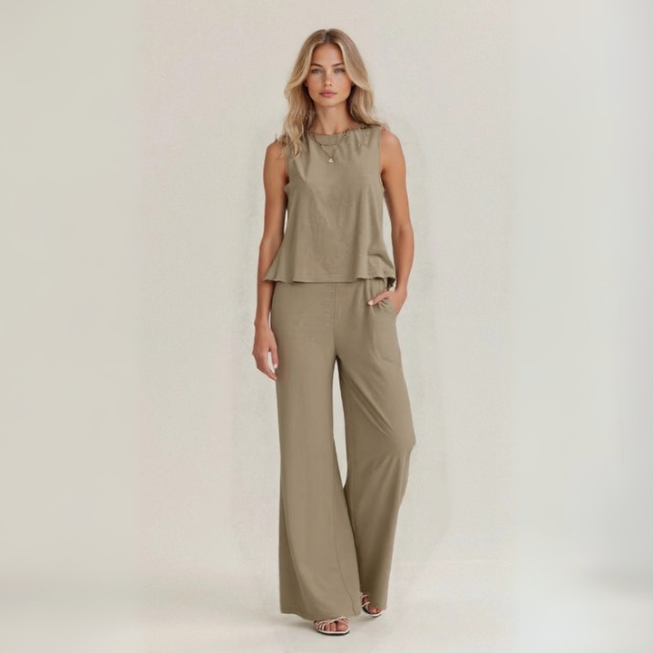 Irene | Summer Sleeveless Set in Pure Natural Linen