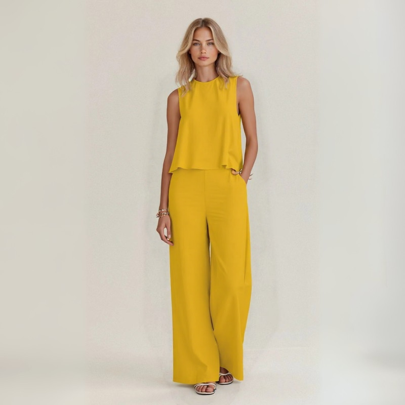 Irene | Summer Sleeveless Set in Pure Natural Linen
