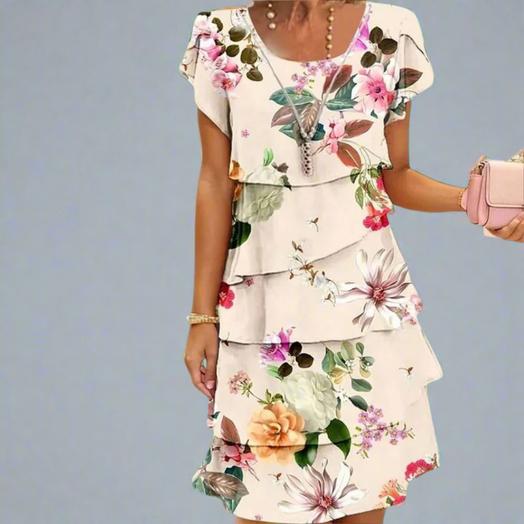 Sable -  Floral Print Crew Neck Tiered Pleated Dress