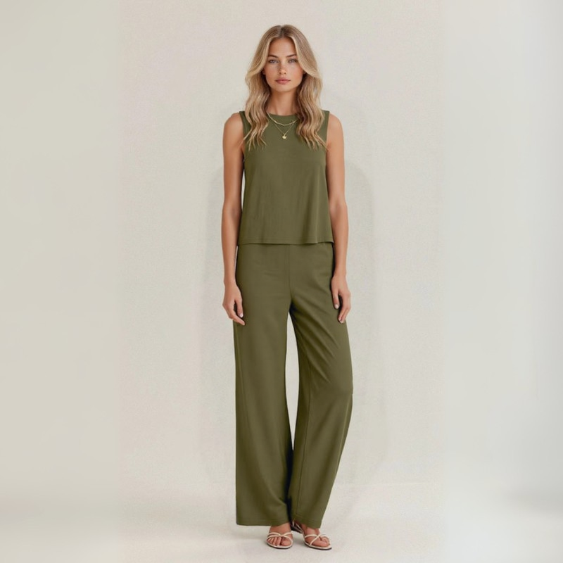 Irene | Summer Sleeveless Set in Pure Natural Linen