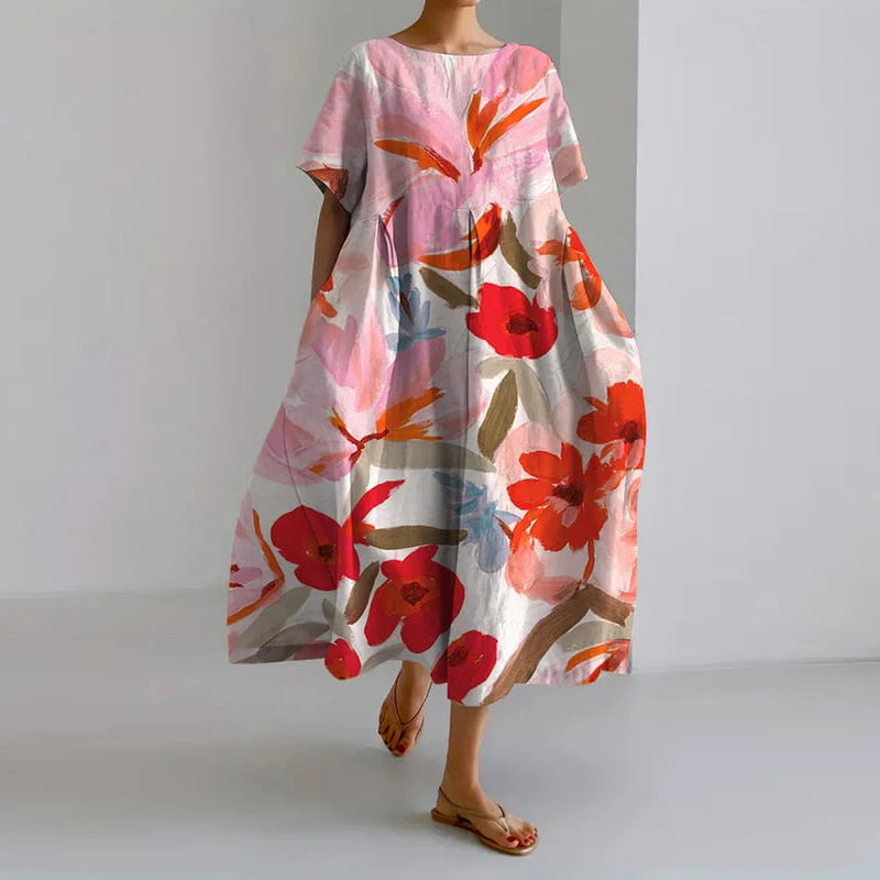 ISLA™ - Summer V-Neck Dress with Floral Pattern -