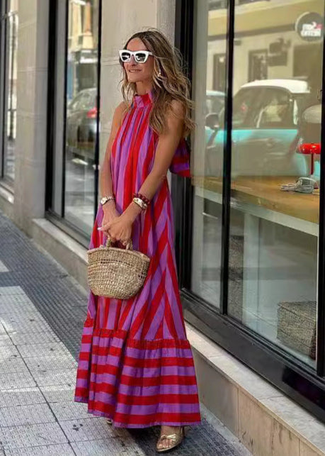Addison™ - Comfortable Bold Stripe Halter Neck Maxi Dress
