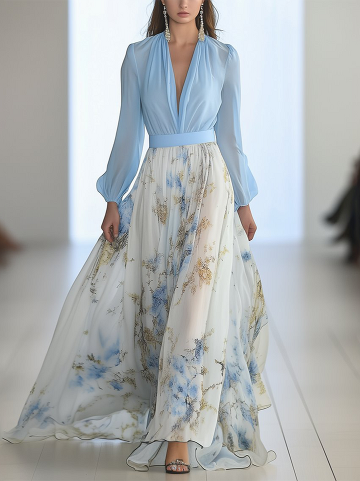 Elena™ - Elegant Long Dress with Floral Pattern