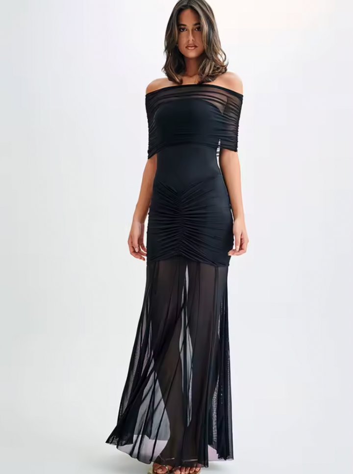 Seraphina Blake | One-Shoulder Mesh Maxi Dress