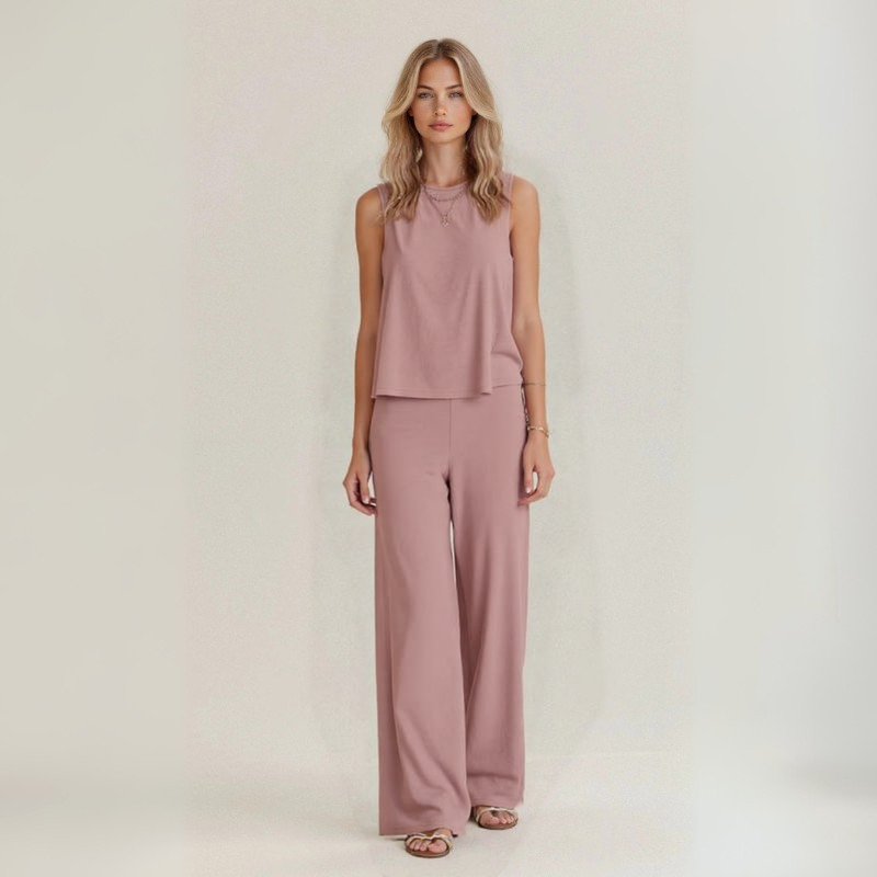 Irene | Summer Sleeveless Set in Pure Natural Linen