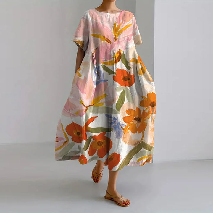 ISLA™ - Summer V-Neck Dress with Floral Pattern -