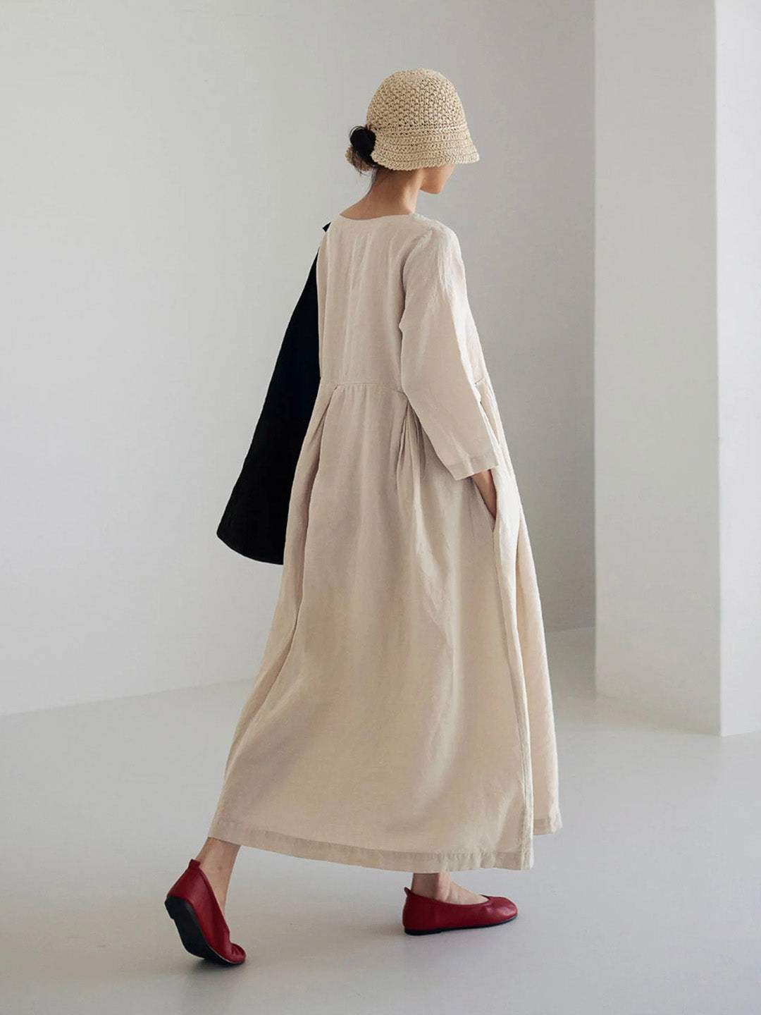Luna™ - Loose Linen Dress with Side Pockets