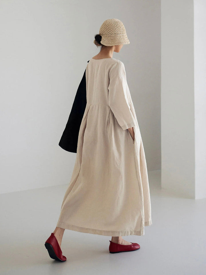 Luna™ - Loose Linen Dress with Side Pockets