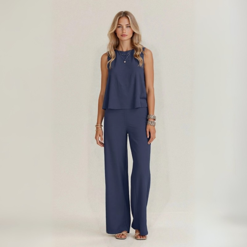 Irene | Summer Sleeveless Set in Pure Natural Linen