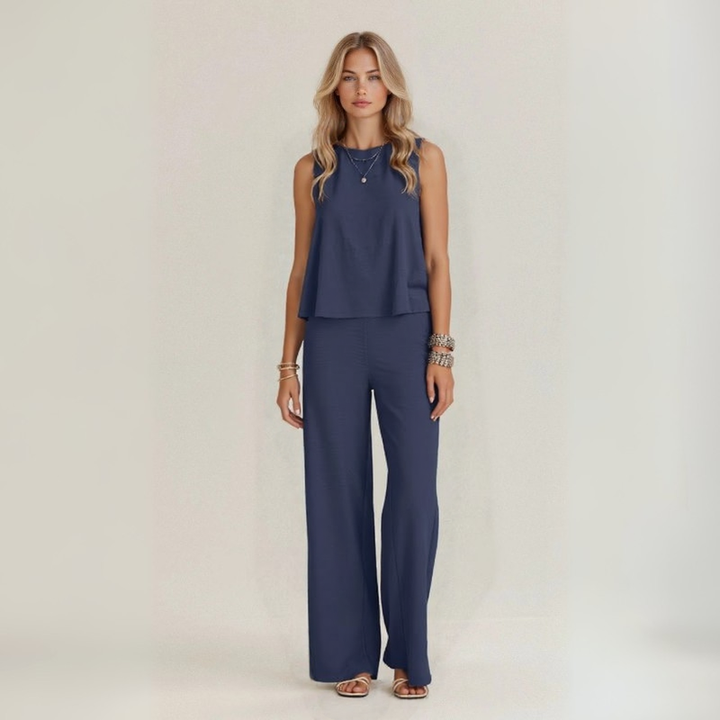 Irene | Summer Sleeveless Set in Pure Natural Linen