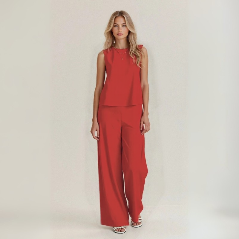 Irene | Summer Sleeveless Set in Pure Natural Linen