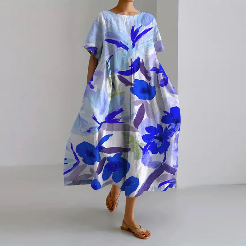 ISLA™ - Summer V-Neck Dress with Floral Pattern -