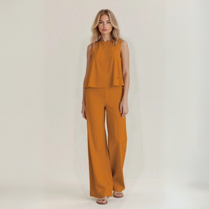 Irene | Summer Sleeveless Set in Pure Natural Linen