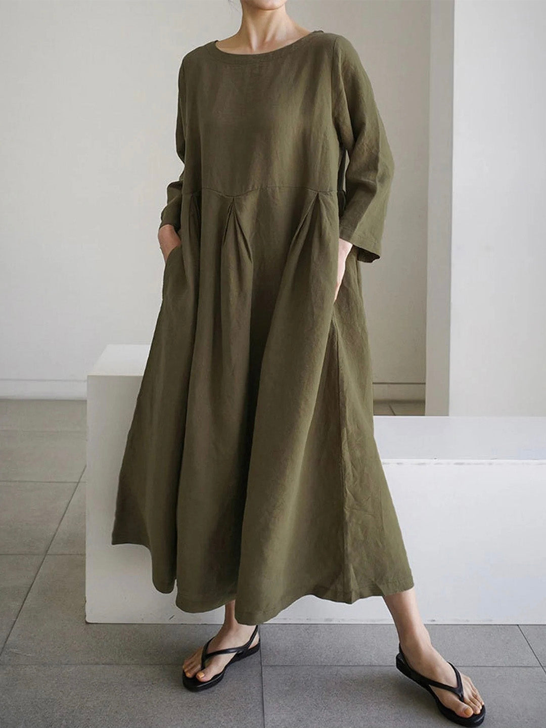 Luna™ - Loose Linen Dress with Side Pockets